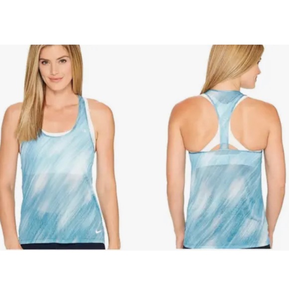 Nike Tops - Nike Breathe Women's Dri-FIT TBack Tank Top Shirt Blue Printed Light Streak SzM